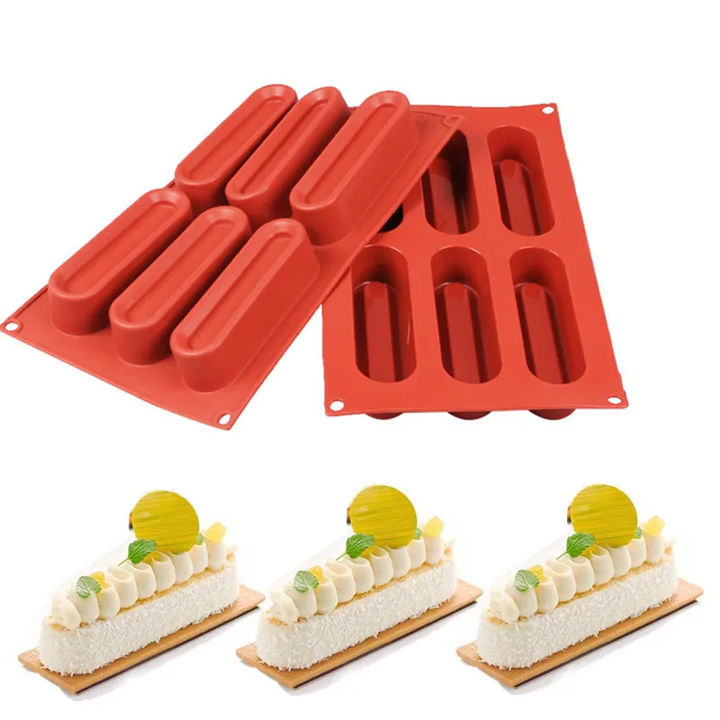 6 furos faixa longa molde de silicone mousse moldes de bolo de chocolate molde de sabão biscoito biscoito cozimento de cozimento cozinha acessórios de bakeware t200703