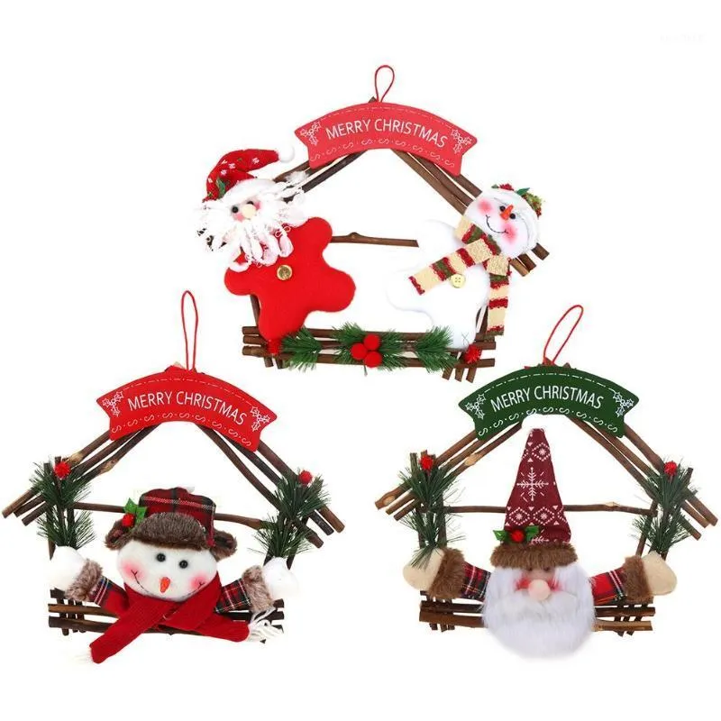 Kerstdecoraties rattan ring krans muurboom hangende hanger ornament decoratie1