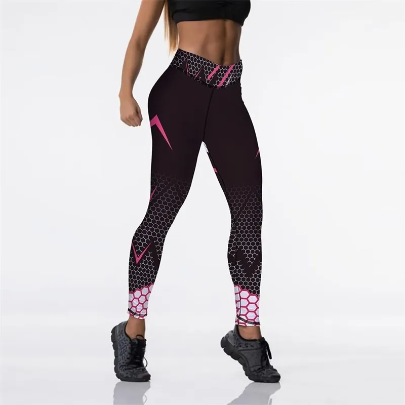 Allenamento Sporting Forza elastica Leggings fitness traspiranti Modello Stampa digitale Abbigliamento sportivo da esterno Leggings skinny per donna 201203