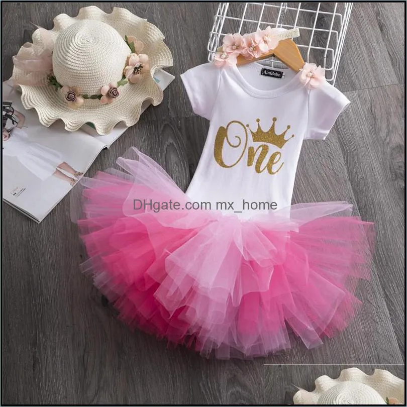 Baby letter Clothing Sets girls Sequins Bow headband+letter romper+TuTu lace skirts 3pcs/set Boutique kids Birthday party Clothes Set