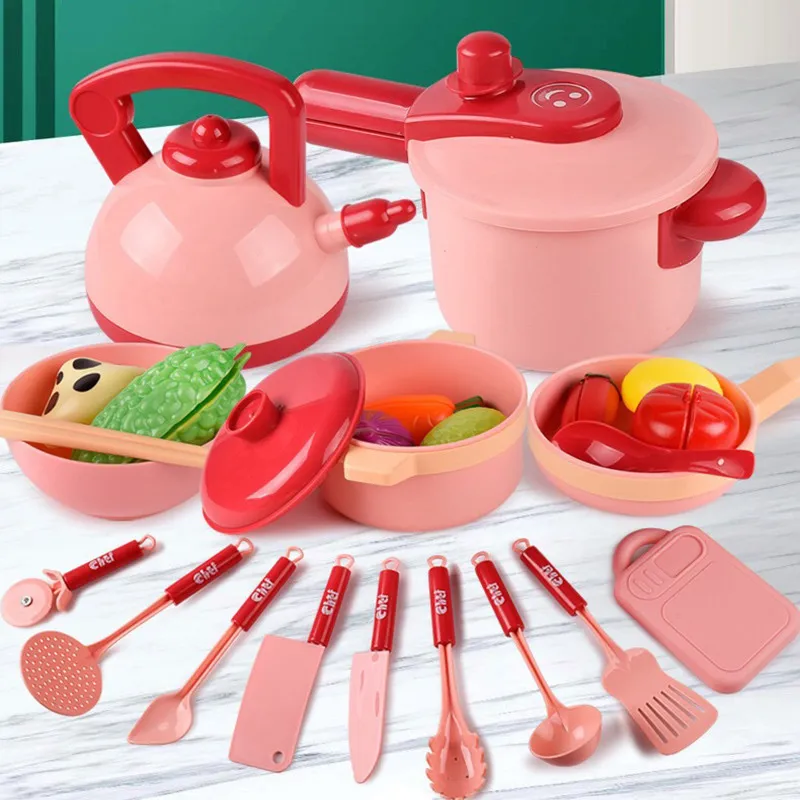 16 Piece Mini kitchen cooking toy set for Kids Simulation Cooking Utensils Cookware Pot and Pan Pretend Cook Play Toy Perfect Children s Gift LJ201009