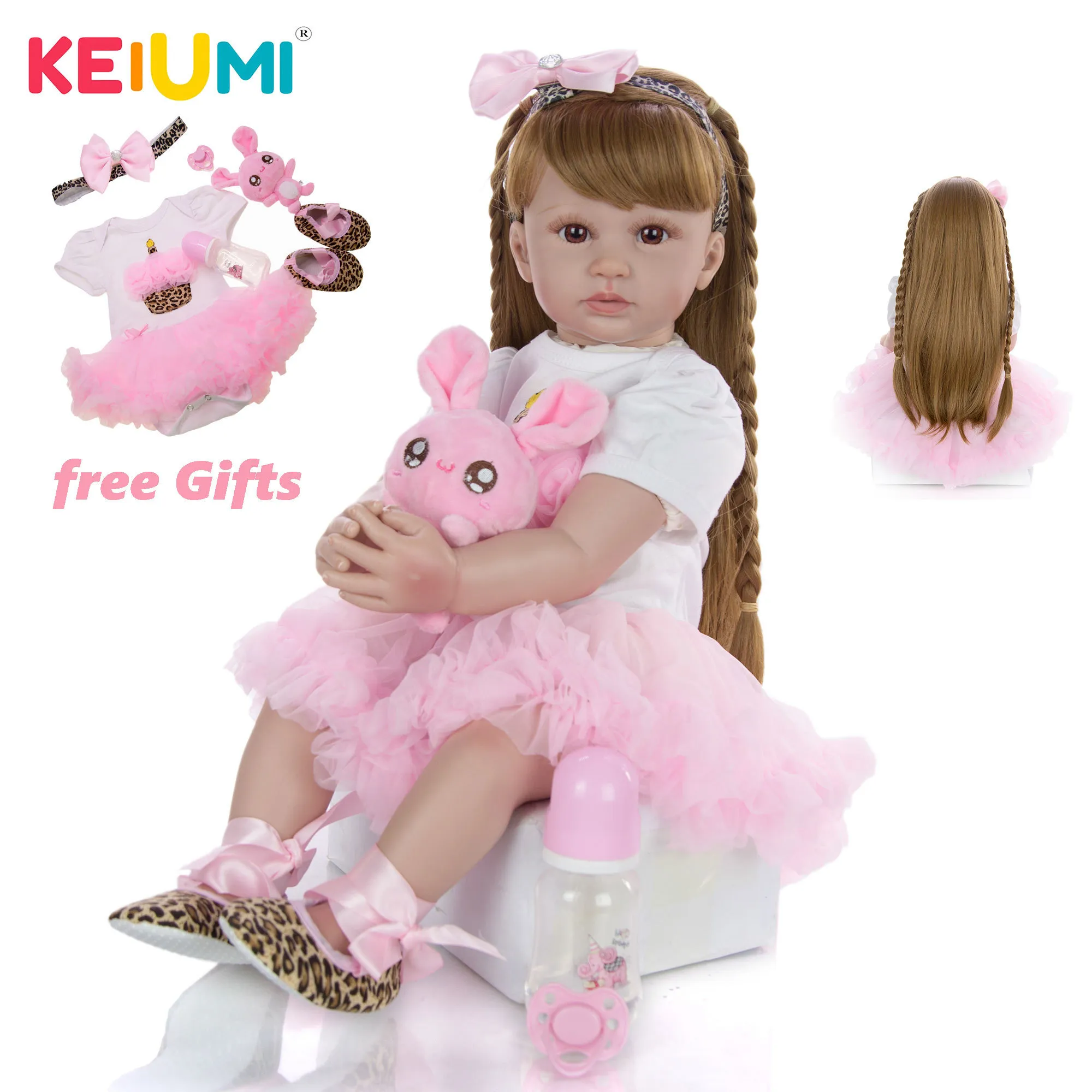 KEIUMI Réaliste Nouveau-né Bébé Fille 24 Pouces Doux Vinyle Tissu Corps Bonecas Infantil Menina Bébé Poupée Jouets Pour Enfant Cadeaux D'anniversaire LJ201031