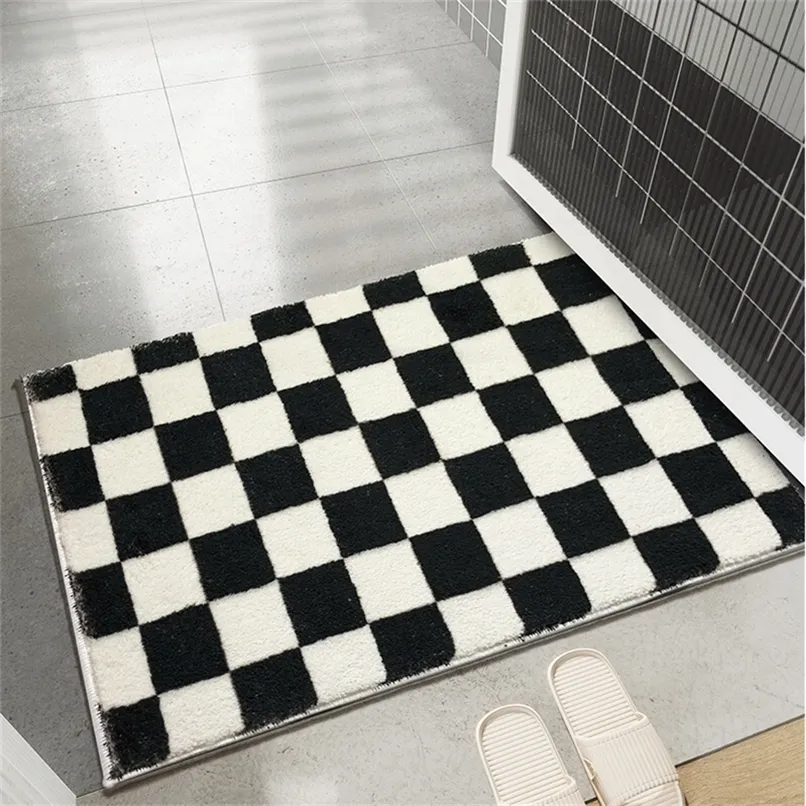 Checkerboar rutschfeste Badezimmermatte, verdickter Beflockungsteppich, Heimdekoration, Eingangstür, Schlafzimmer, Teppichboden 220301