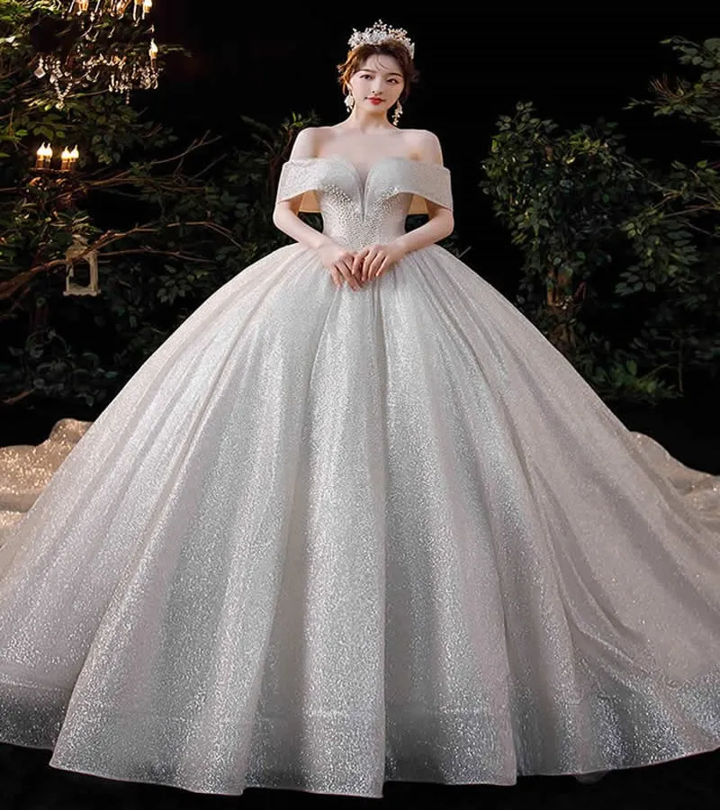 Date robe De bal robe De mariée chérie hors de l'épaule perles longues grandes tailles robe De mariée Sequin 2022 Vestidos De Novia