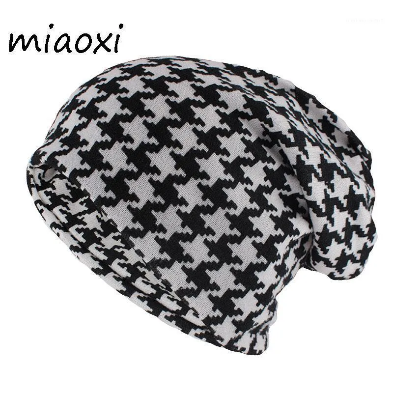 Beanie / Skull Caps Miaoxi Hip Hop Mulheres Moda Houndstooth Out Out Out Outono Gosqueiros Quentes Caláss Manta Casual Gorros Scarf Scarf Duplo Usar Adulto