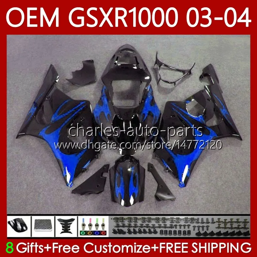 OEM Fairings 100%Fit For SUZUKI 1000CC K3 GSX-R1000 03-04 Body 67No.203 GSXR 1000 Blue flames CC GSXR1000 2003 2004 K 3 GSX R1000 GSXR-1000 03 04 Injection mold Bodywork