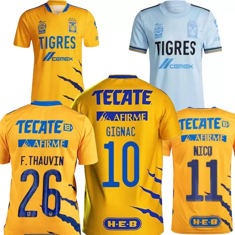 Mexico Tigres uanl GIGNAC Heren voetbalshirt thuis Geel uit lichtblauw Keepersversie Rodriguez Lopez Guzman voetbalshirts 21 22