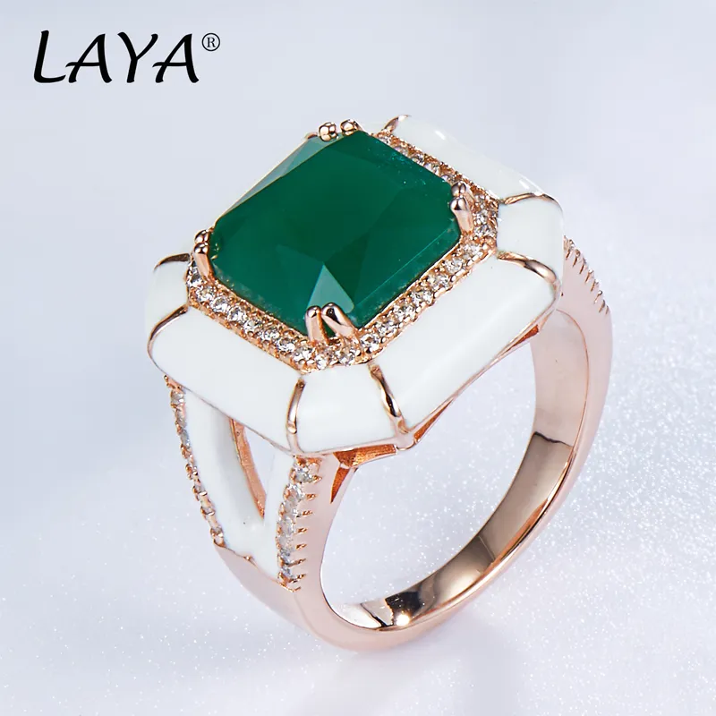 Laya 925 Sterling Silver Solitaire Ring For Women Bohemian Style High Quality Zircon Created Crystal Glass White Enamel Men Neutra2843