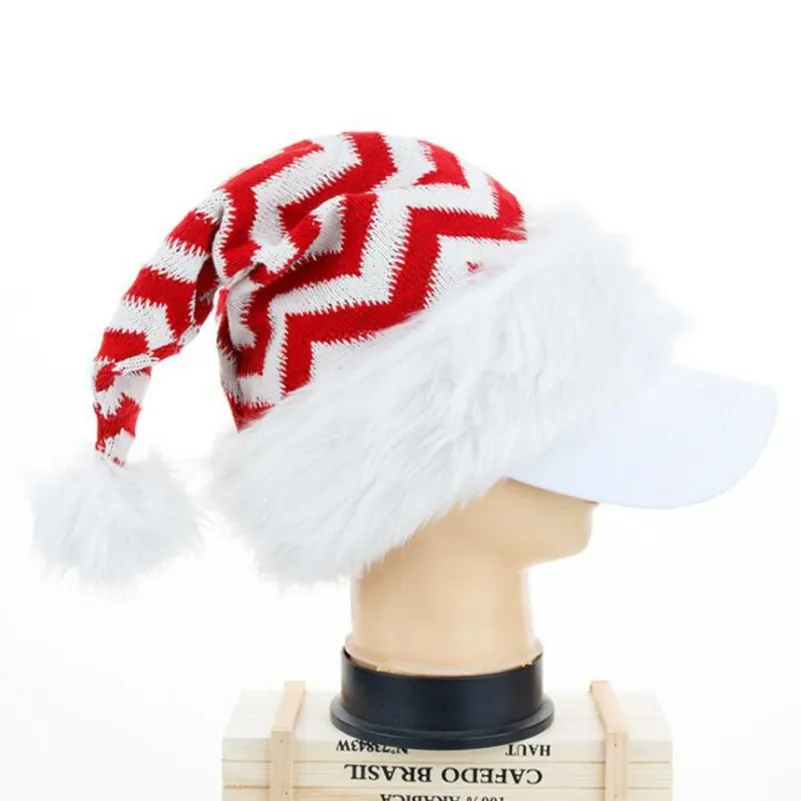 Billigste Jul Plush Hat Strikkad Lång Staple Striped Vuxen Röd Santa Claus Christmas Wool Party Mössor Xmas Dekorationer Presenter