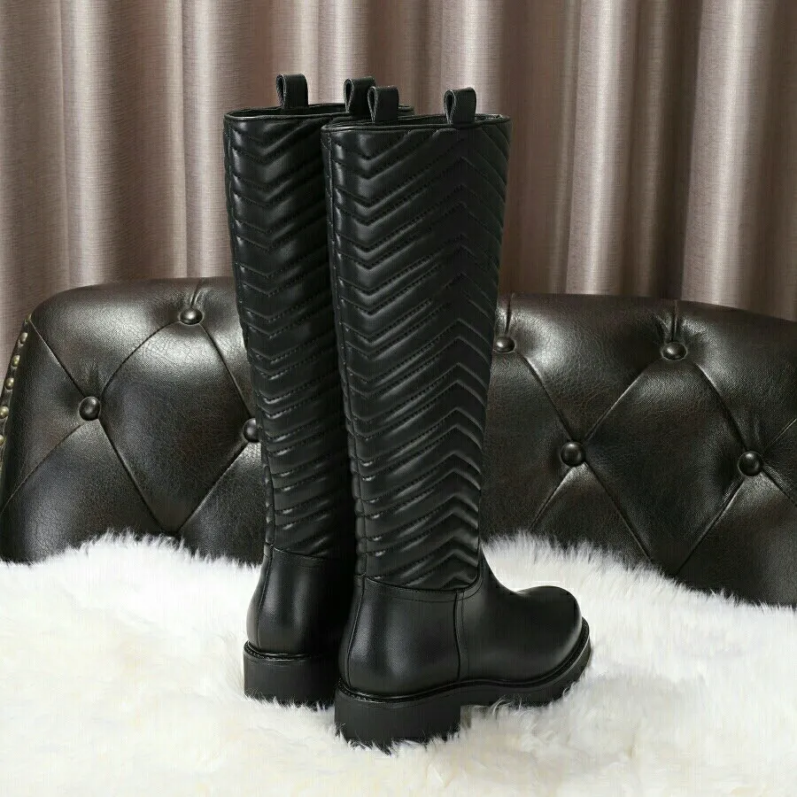 New 2020 Women Fashion Winter Genuine Leather Knee High Boots Ladies Brand Platform Chunky Heels Long Boots Size 35-40