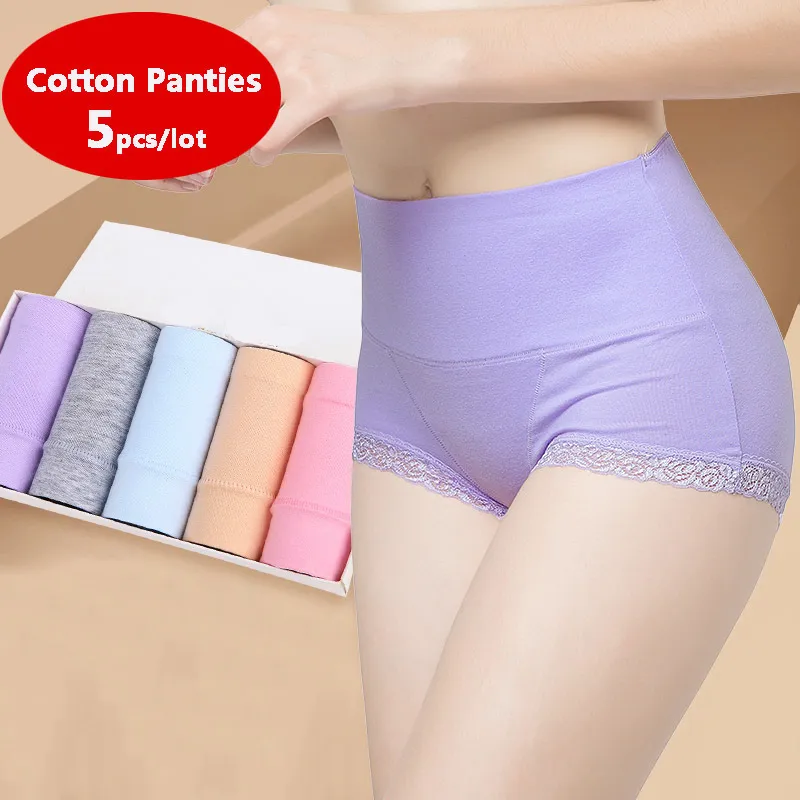5 Pack High Waisted Cotton Seamless Cotton Panties With Lace Detailing  Soft, Seamless, And Slimming Ladies Lingerie From Bai04, $10.13