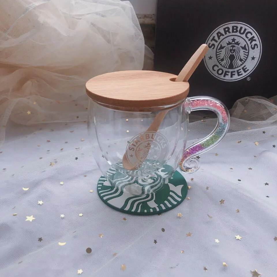 Den nya 250 ml Drinkware Starbucks Cup dubbellager Vattenflaska kopp kaffemugg mugg med sked och lock presentprodukt216r