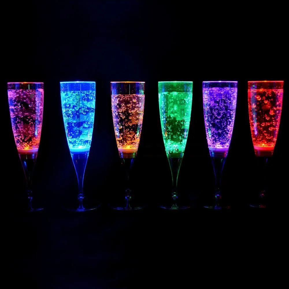 6Pcs/lot Water Liquid Activated Flashing Wine Champagne Flute Glasses Light-up Cups Bar Accessories Kitchen Decorations Supplies