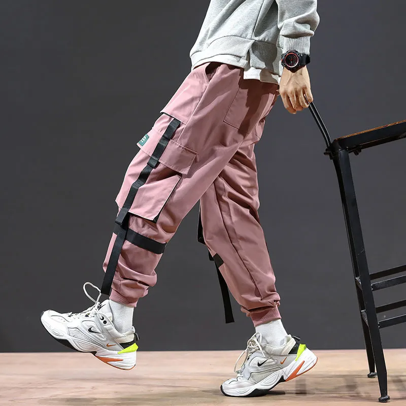 Otoño Moda Para Hombre Pantalones Harem Streetwear Hip Hop Khaki Rosa Negro  Joggers Masculino Coreano Moda Cintas Pantalones De Pista 201109 De 15,69 €