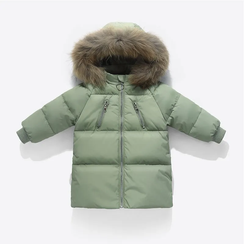 CROAL CHERIE Warm Jacket Girls Boys Winter Raccoon Fur Children