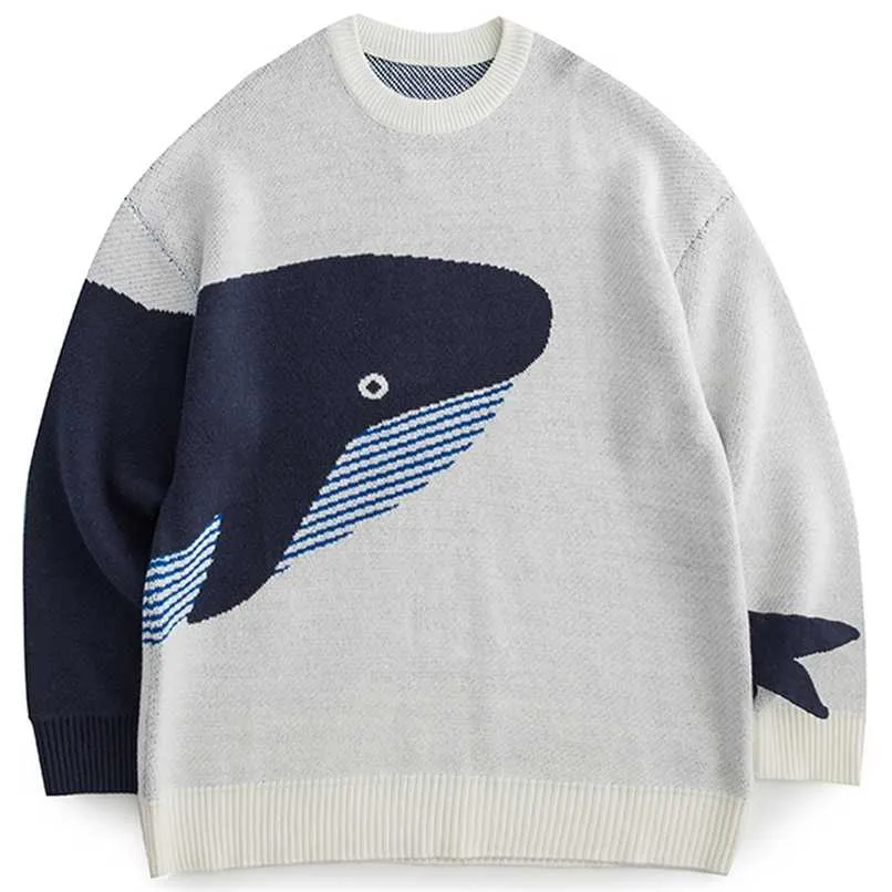 Дисчатые одинокие киты вязаные свитеры осень зима свитер пуловер мужчины женщин-джемперы Harajuku вязание хлопчатобумажные топы человека уличная одежда 211221