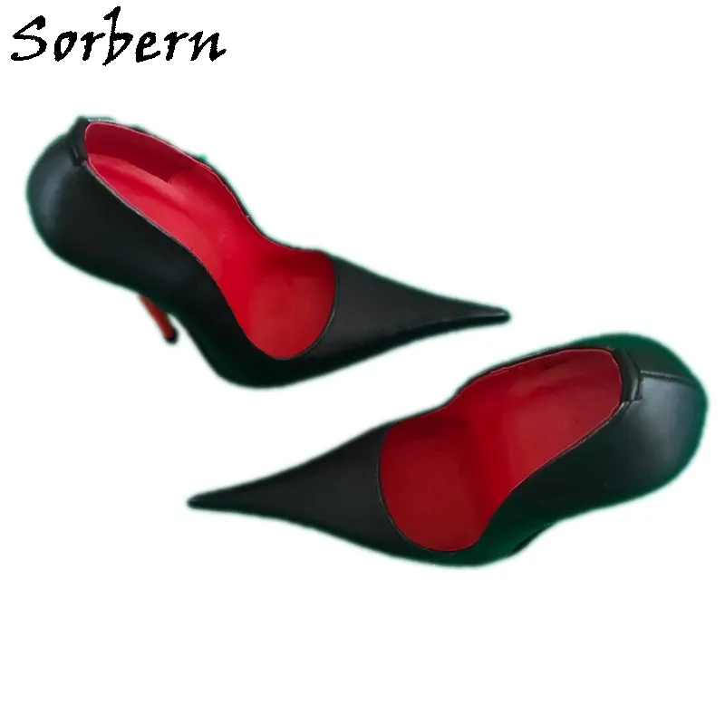 Sorbern 12cm preto e vermelho vestido sapatos mulheres apontou o dedo do pé deslizamento em Stilettos Real Leather Stilettos