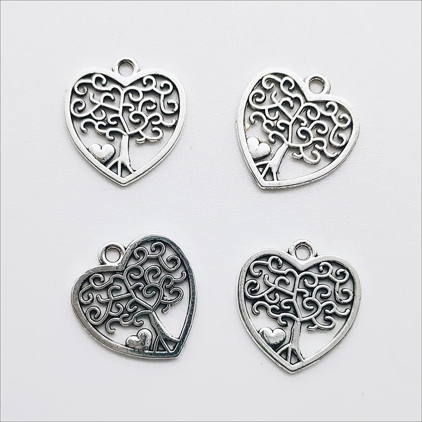 En gros Lot 100 pcs Coeur Arbre Antique Argent Charmes Pendentifs pour la Fabrication de Bijoux Bracelet Boucles D'oreilles DIY Porte-clés Pendentif 18*17mm DH0840