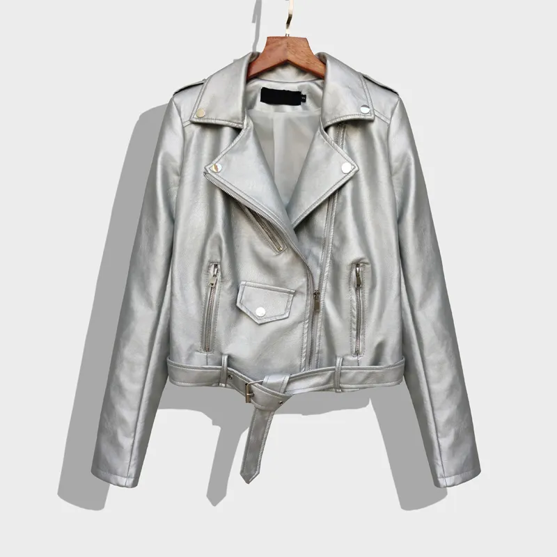Korean PU Leather Velvet Biker Ladies Summer Jackets For