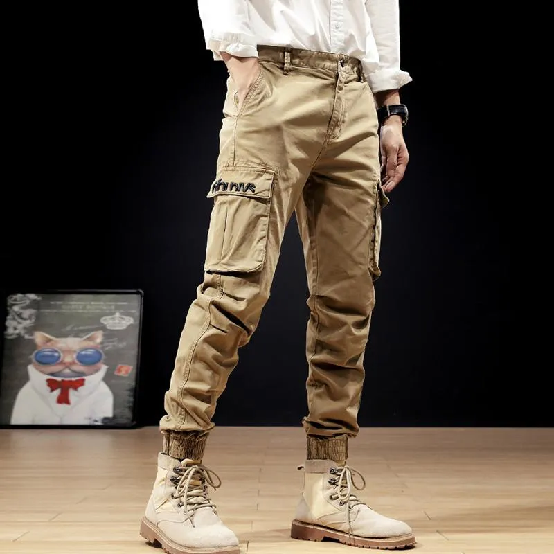 Herrjeans Modedesigner Herr Stor ficka Fritidsoveraller Cargobyxor Högkvalitativ Streetwear Khaki Färg Hip Hop Joggers Byxor