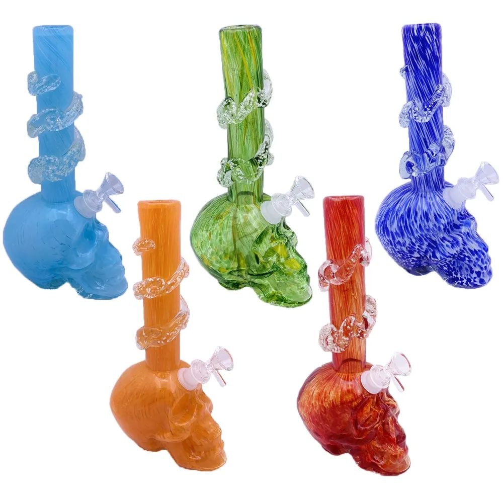 25cm/10inch Tall Smoking Hookahs Soft Glass Water Bongs with Glow in the Dark Wrap
