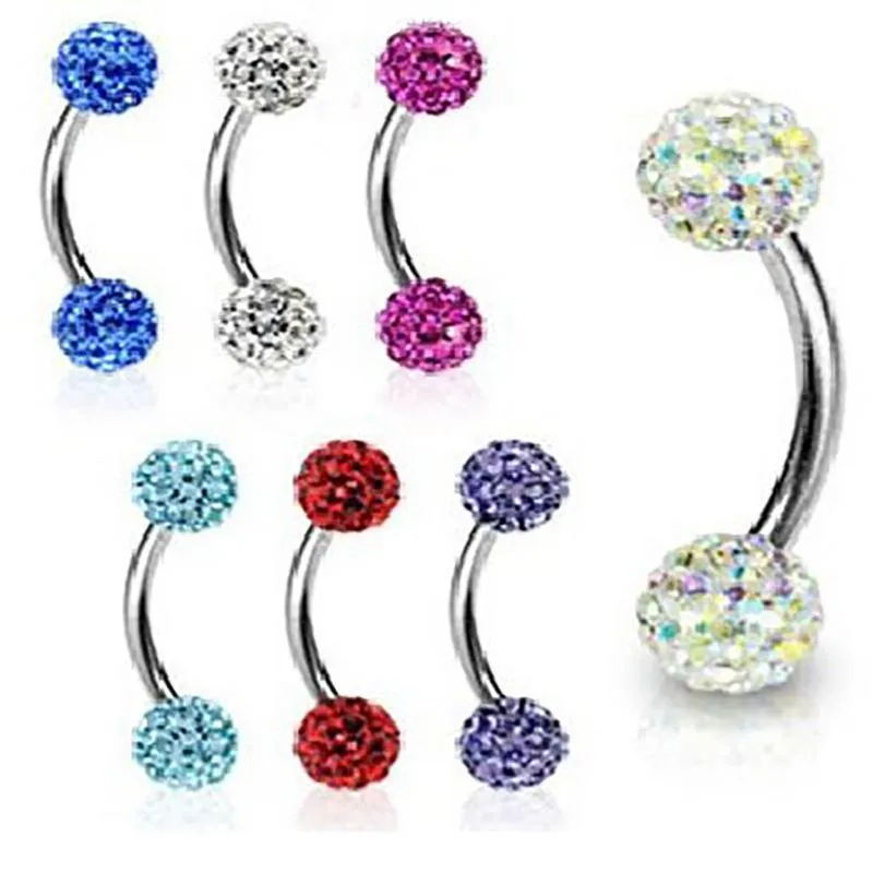 1 pçs conjunto de piercing de sobrancelha de cristal de aço inoxidável cz  curva haltere hélice piercing lote língua piercing eyesbrow volume -  AliExpress