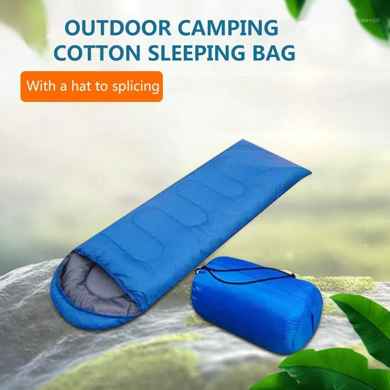 Enveloppe adulte avec capuche sac de couchage en coton voyage sac de couchage de camping en plein air avec sac de compression sacs de couchage 3 saisons1