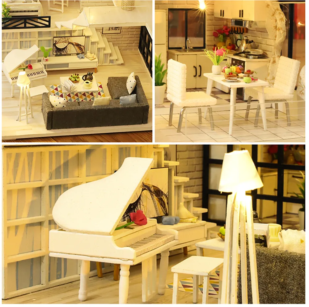 Wooden DIY Dollhouse Kit With Furniture Perfect Birthday Wooden DIY Dollhouse Kit With Furniture Perfect Birthday