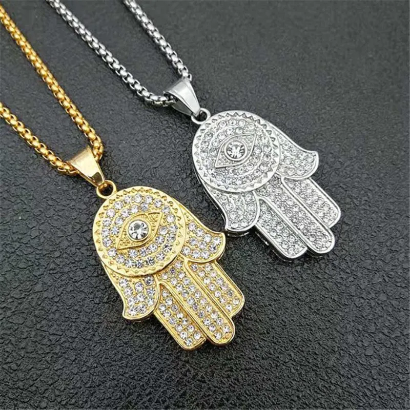 Livraison directe classique main de Fatima Hamsa collier pendentifs couleur argent chaîne paume déclaration bijoux pour femmes drop296U