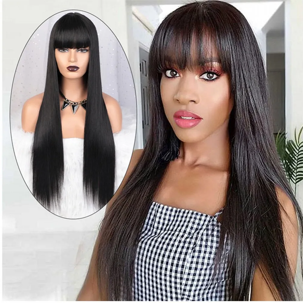 Perucas Sintéticas Loryana Curto Feminino Haircut Bangs Cabelos Negros  Naturais Retos Para Mulheres Ou Cospalia De $453,32