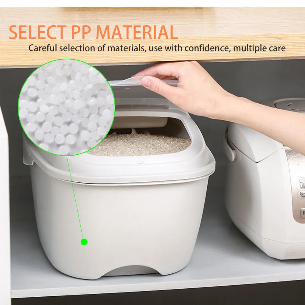 Récipient De Stockage Pour Riz Et Céréales, Capacité De 10 Kg, Distributeur De Riz En Polypropylène, Baril De Stockage Scellé Avec Tasse à Mesurer, Boîte De Rangement Pour Aliments Secs, Céréales