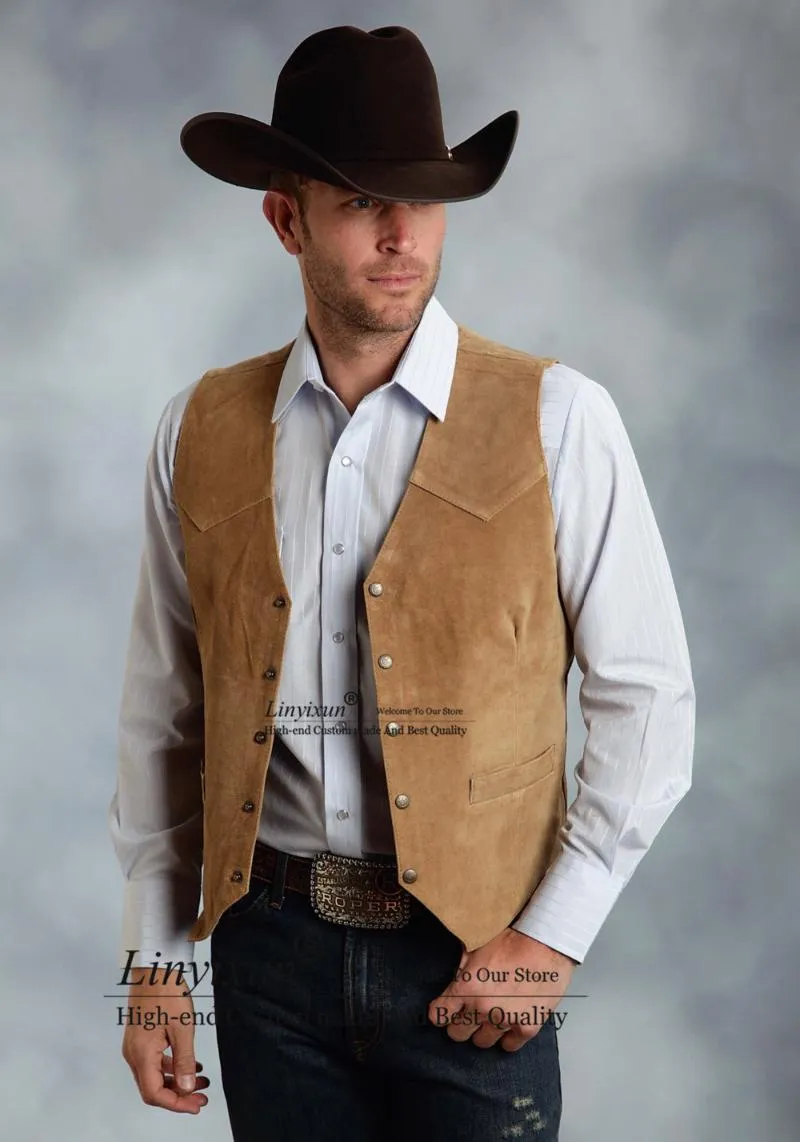 Coletes dos homens colete vintage cowboy estilo coletes para jovens homens casuais smoking kamizelki meskie plus szie feitos sob encomenda