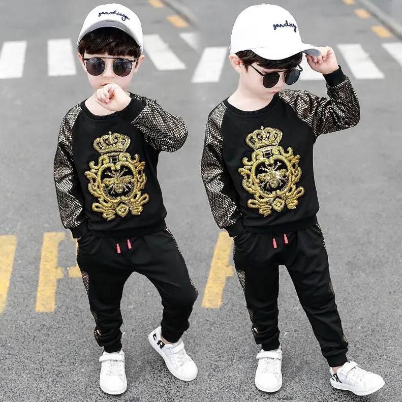 2020 new kids tracksuit set boys tracksuit casual boys suits kids designer clothes boys sports wear long sleeve T shirt+trousers A10478