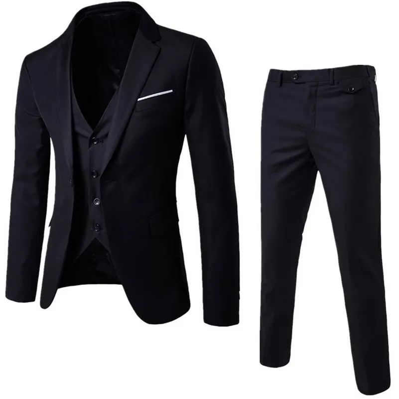 2020 moda uomo Slim abiti da uomo d'affari casual Groomsman tre pezzi Suit Blazer giacca pantaloni pantaloni gilet imposta LJ201223