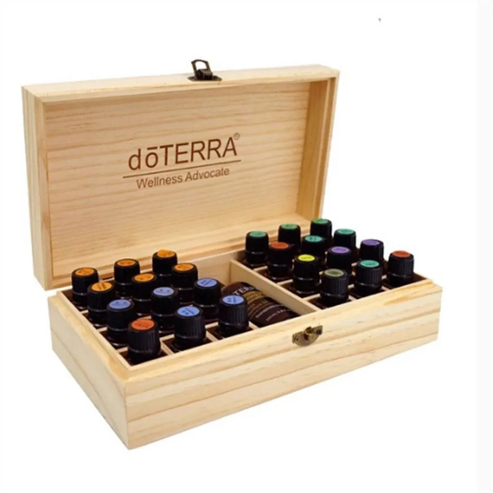 25 Griglie Scatola di immagazzinaggio di legno Organizzatore per olio essenziale Custodia per aromaterapia Contenitore Tesoro Scatola di immagazzinaggio di gioielli T200104