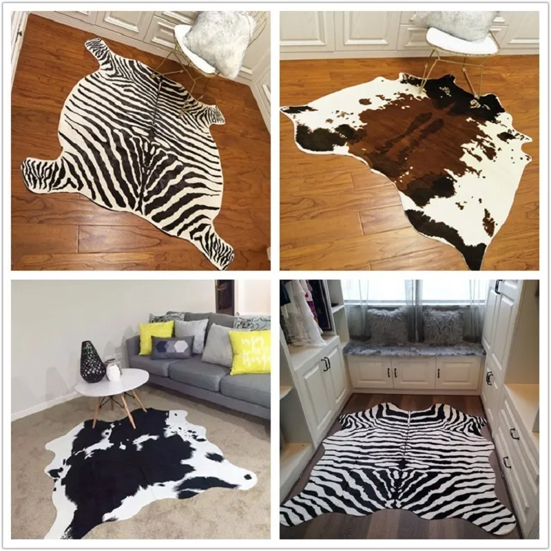 Zebra Rug for Living Room Cowhide strpe faux skin mat Simulation Animal file Bedroom Carpets Shaggy Home Decor ins dropshipping Y200527