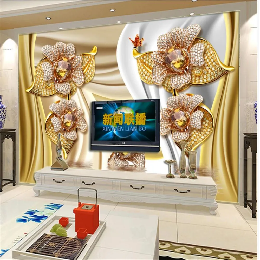 Custom Silk Mural Tapete 3D Stereoskopische Schmuckdesign Für Wohnzimmer  Fernseher Hintergrund Wand Von 23,54 € | DHgate, image size:1000x1000