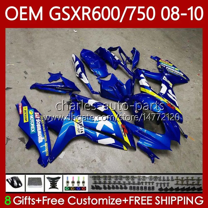 Moule d'injection OEM pour SUZUKI GSXR-750 GSXR600 Bleu usine GSXR 600 750 CC K8 08 09 10 88No.143 GSX-R750 GSXR-600 GSXR750 GSX-R600 600CC 750CC 2008 2009 2010 Kit de carénage