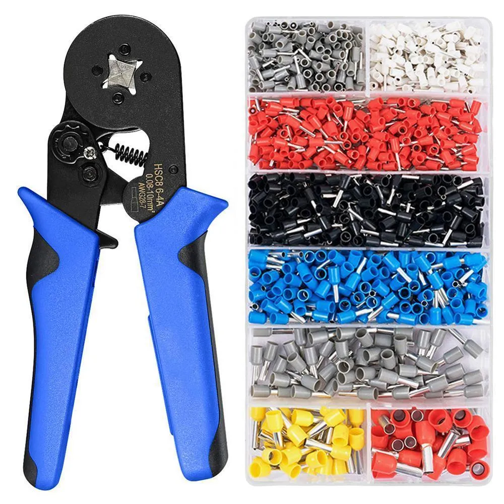 HSC8 6-4 Terminal Crimping Pliers Wire Stripper Crimper Ferrule Crimping Hand Tool Pliers+1200 Terminals Kit Dropshipping Y200321