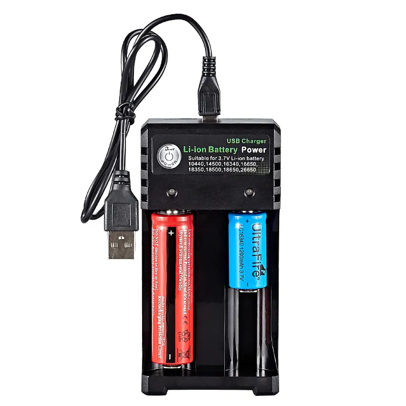 18650充電器USB充電器2スロットポータブルリチウムイオン電池USB充電シート充電18650 26650 18500 16650 16340