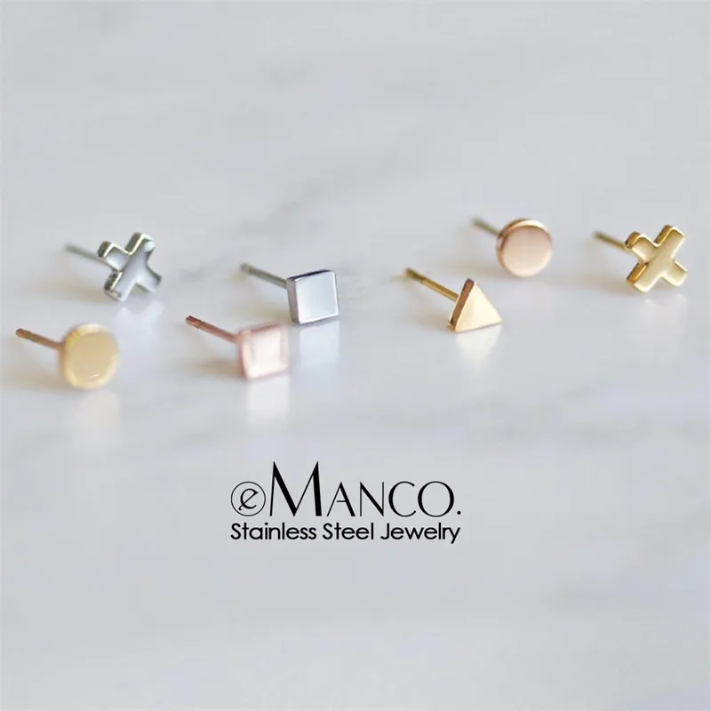 E-Manco Koreanスタイルのステンレス鋼スタッドイヤリング女性のためのミニマリストの小さなイヤリングファッションジュエリーガール