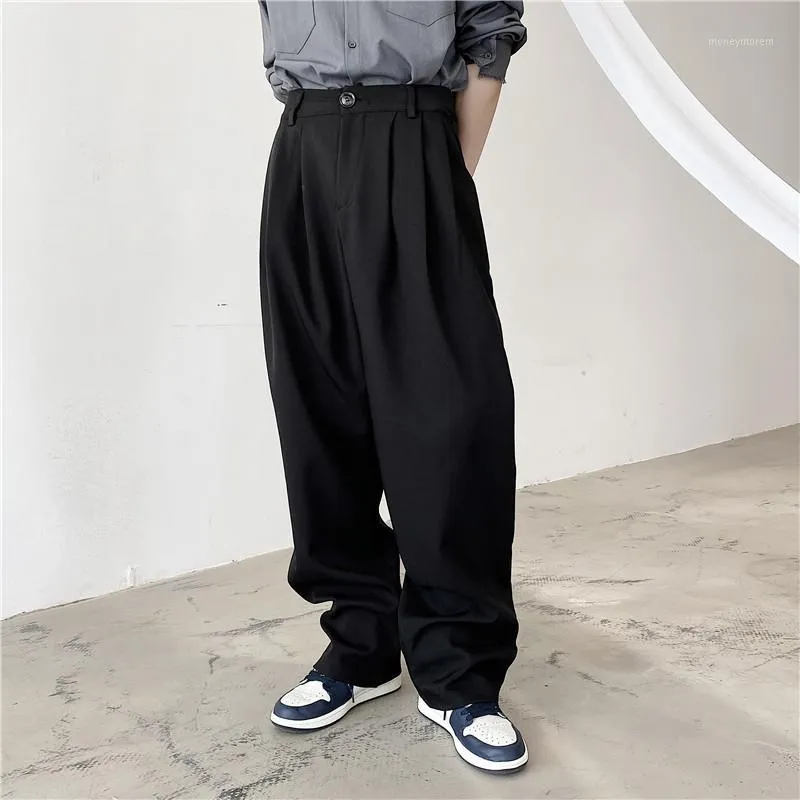 Homme Vintage Mode Plaid Long Pantalon Japon Corée Style Pantalon Hommes Taille Haute Casual Lâche Droite Costume Pants1