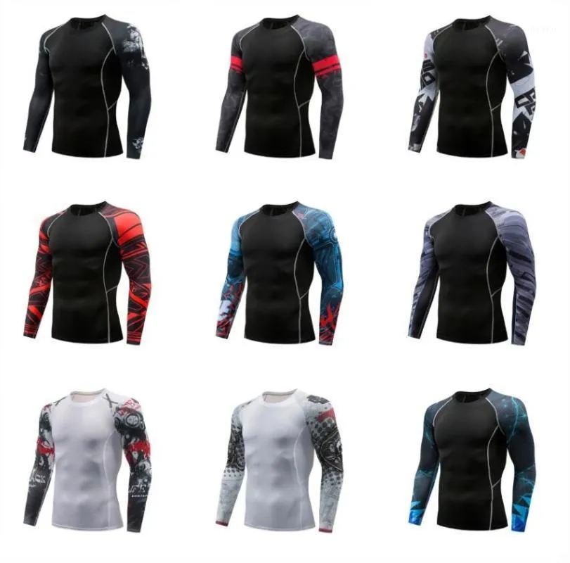 Gratis frakt Mäns Sport Långärmad -Fit Kompressionstrumpor Gym Trainning Shirts Compression Baselayer tröja UV Sun1