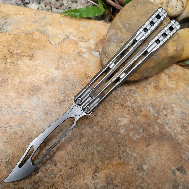 Nuovo Theone Balisong Orca Killer Whale Bulefly Training Trainer KIFE D2 Blade Fila Titanium Manico a strozzo Jilt Triton Squi4423543