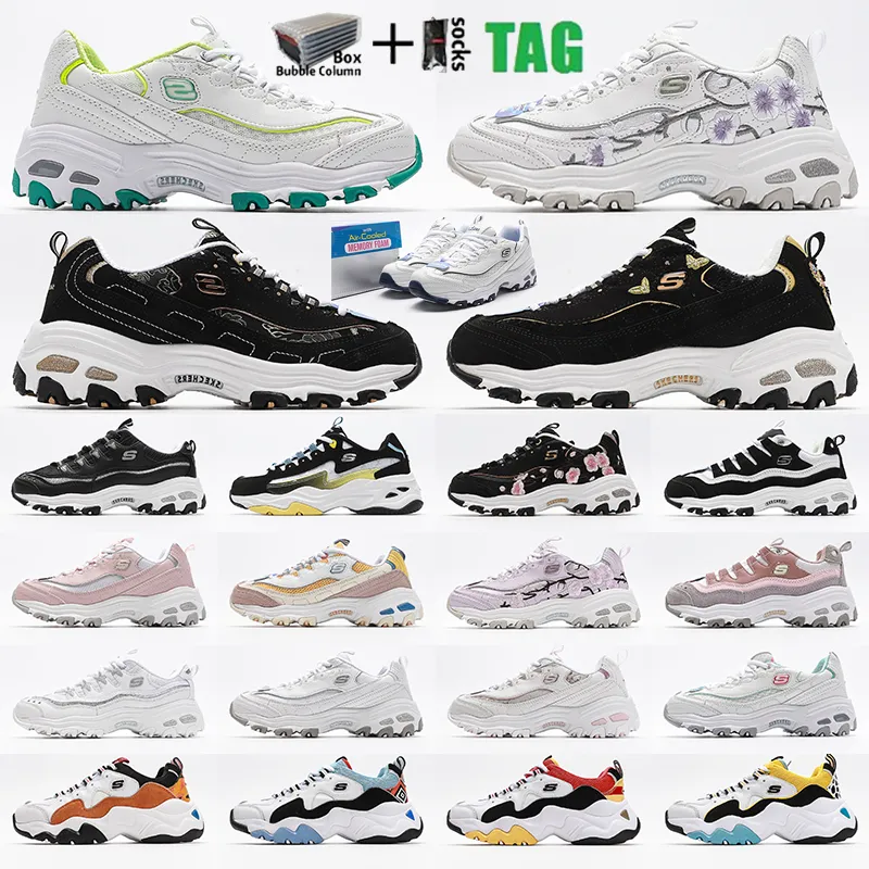 2022 womens Skech Skechers D'lites fashion panda shoes thick-soled  high-rise Retro stitching lightning line flow eva outsole New women star  4.0 old