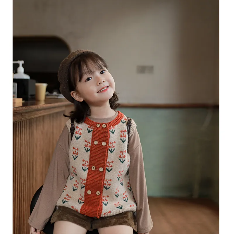 Детский свитер жилет ребёнок осень новый корейский стиль внешний топ детское трикотажное жилет пальто LJ201124
