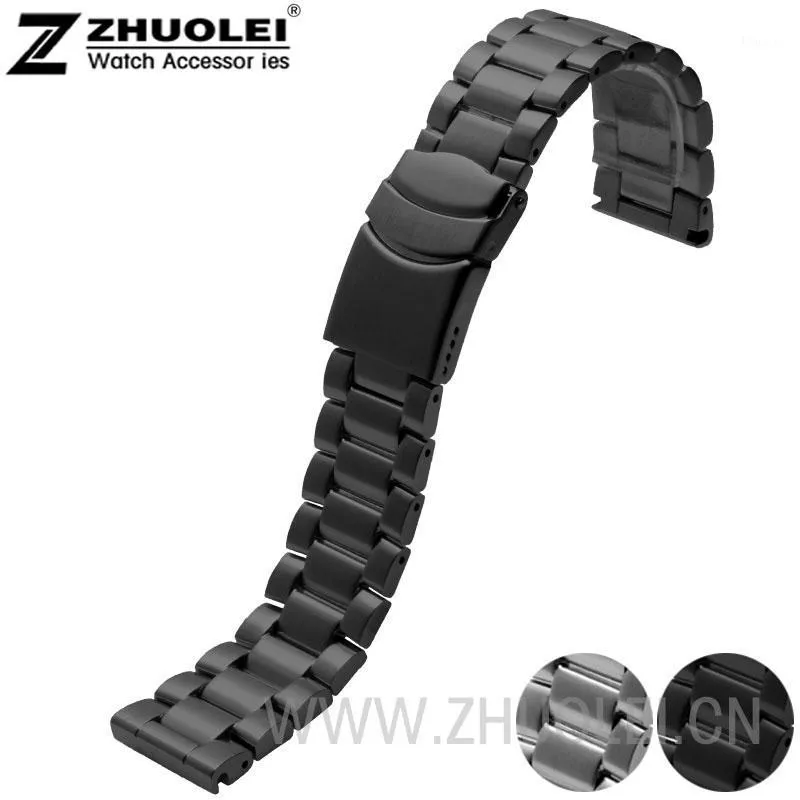 Cinturini per orologi all'ingrosso - Cinturino da uomo Bracciale da 23 mm Bracciale in acciaio inossidabile Chiusura deployante con precisione Nero Argento opaco Style1