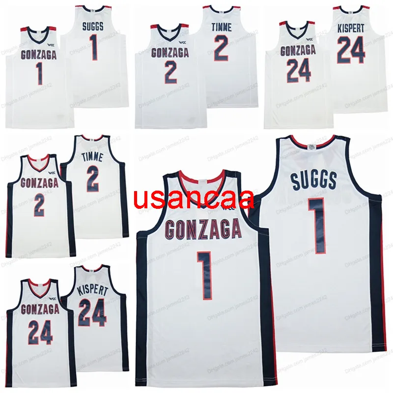 2021 Jalen Suggs College Basketball Jersey 2 Drew Timme 24 Corey Kispert Gonzaga Men's All Stitched White Size S-XXXL