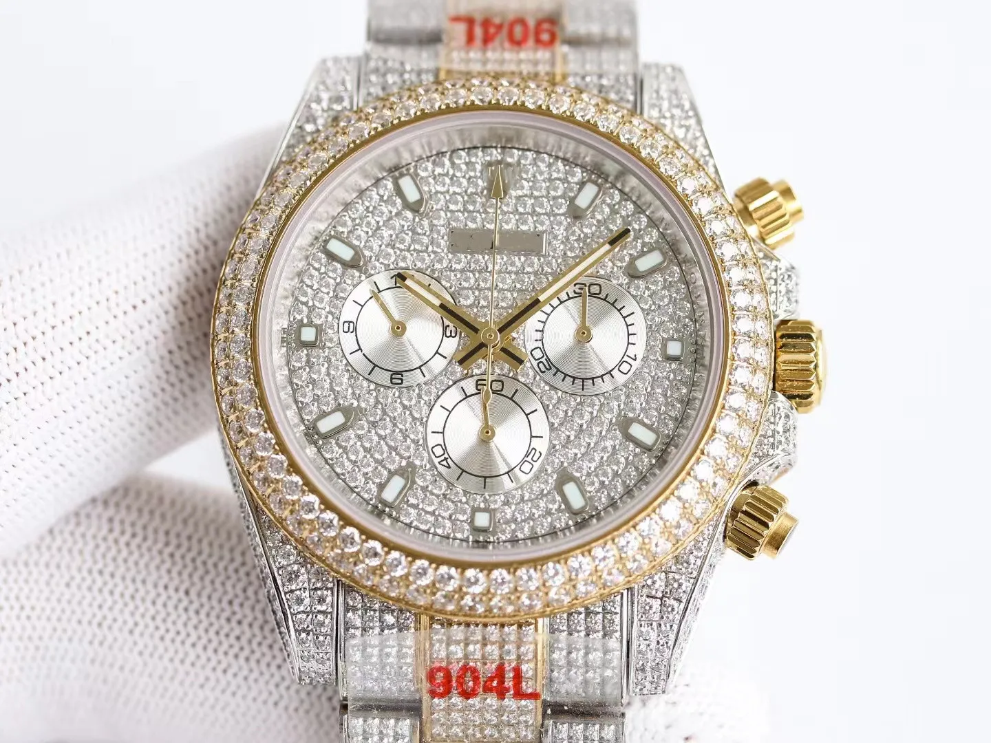 Ralex Watch TW orologio da uomo diametro 40 mm spessore 13,5 mm movimento 7750 prima marcia funzione cronometraggio specchio zaffiro quadrante con diamanti Swarovski cintura in acciaio 904OZ7Z