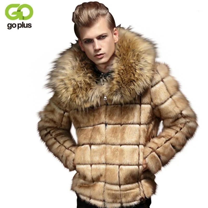 Mäns Läder Faux Partihandel - Goplus Vinter Män Fur Coat Male Turn-down Collar Fashion Mens Coats Fake Casaco Pele1